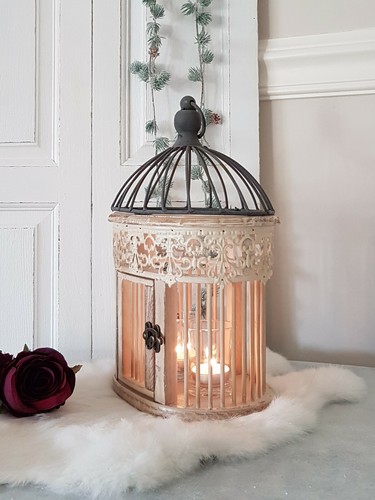 ovaler Vogelkäfig / Laterne - mit Dekorkante - Höhe 32 cm Shabby Chic Landhaus - Bild 2 von 3
