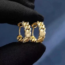 925 Silver Round Cut Simulated Diamond Fancy Hoop Earring 14K Yellow Gold Plated