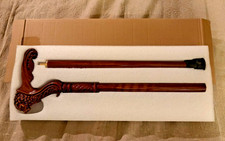 Handcrafted Carved Wooden Lions Head Walking Cane Ergonomic Collapsible