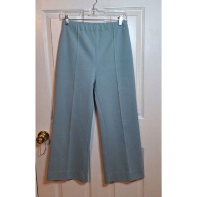 Vintage Blue Pleated Wide Leg Cropped Pants Elastic Waist Minimalist Size M