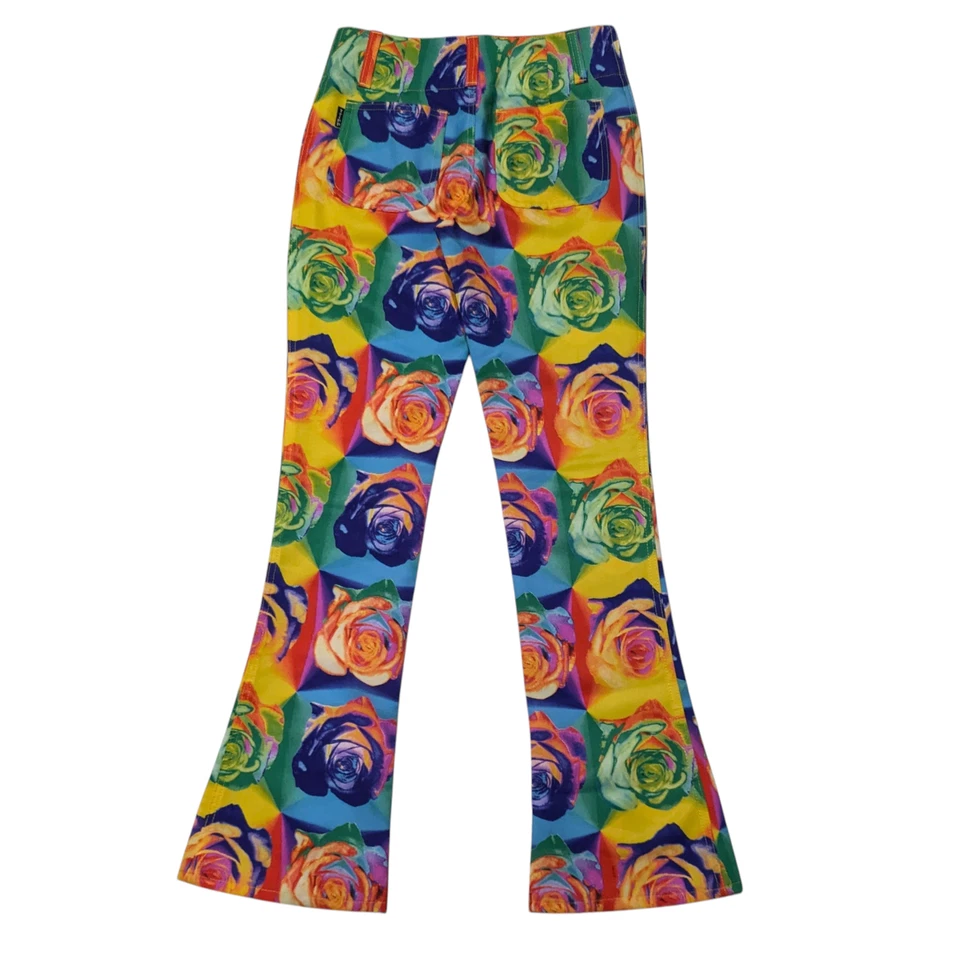 TRIPP NYC Vintage 80s 90s Flare Pants Size 3 Colorful Rose Art Warhol Print RARE - Image 2 of 4