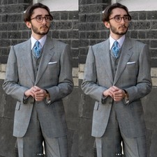 Houndstooth 3Pcs Men's Suits Formal Workwear Slim Fit Business Casual Blazer