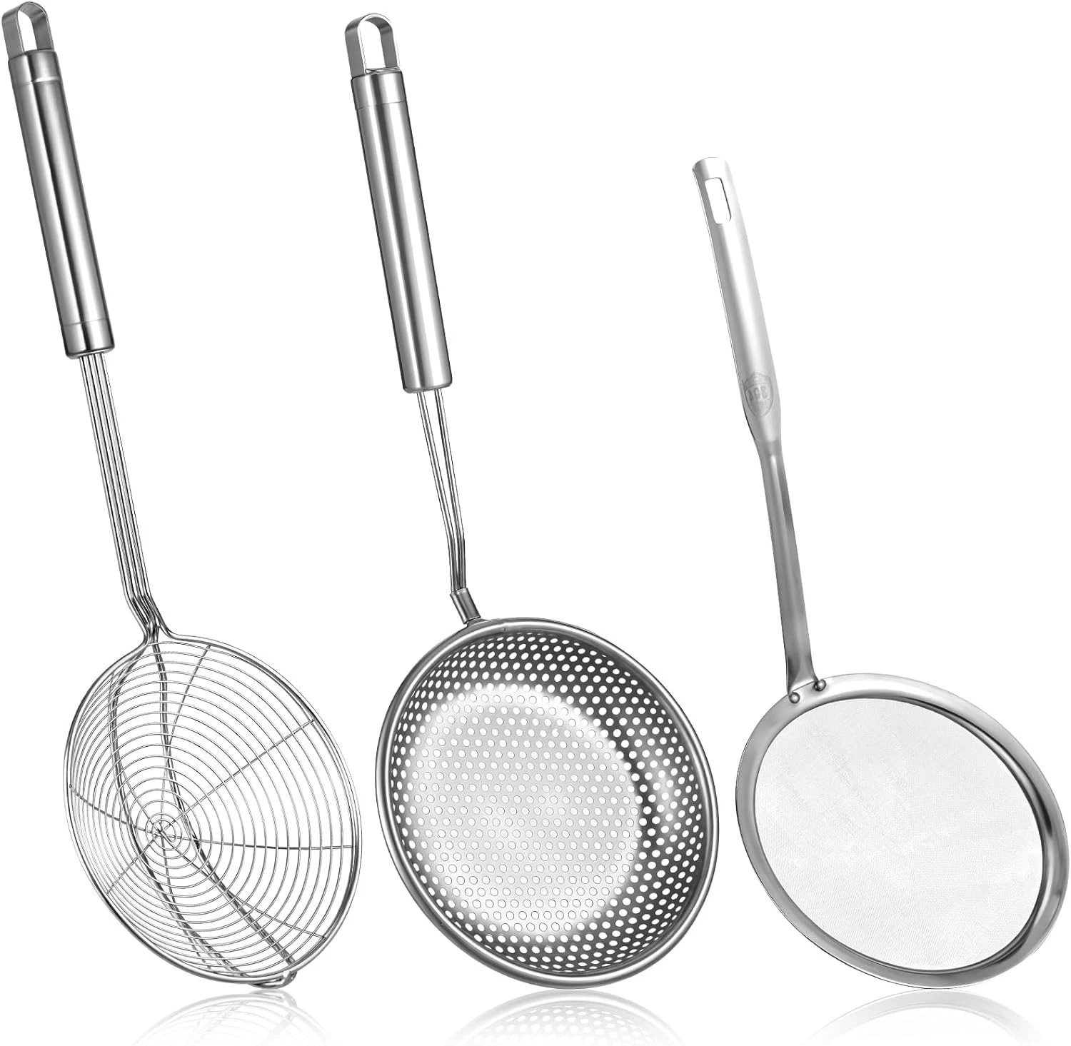 Spider Strainer & Skimmer Spoon Set 3-Piece Stainless Steel Ladle Metal Wire