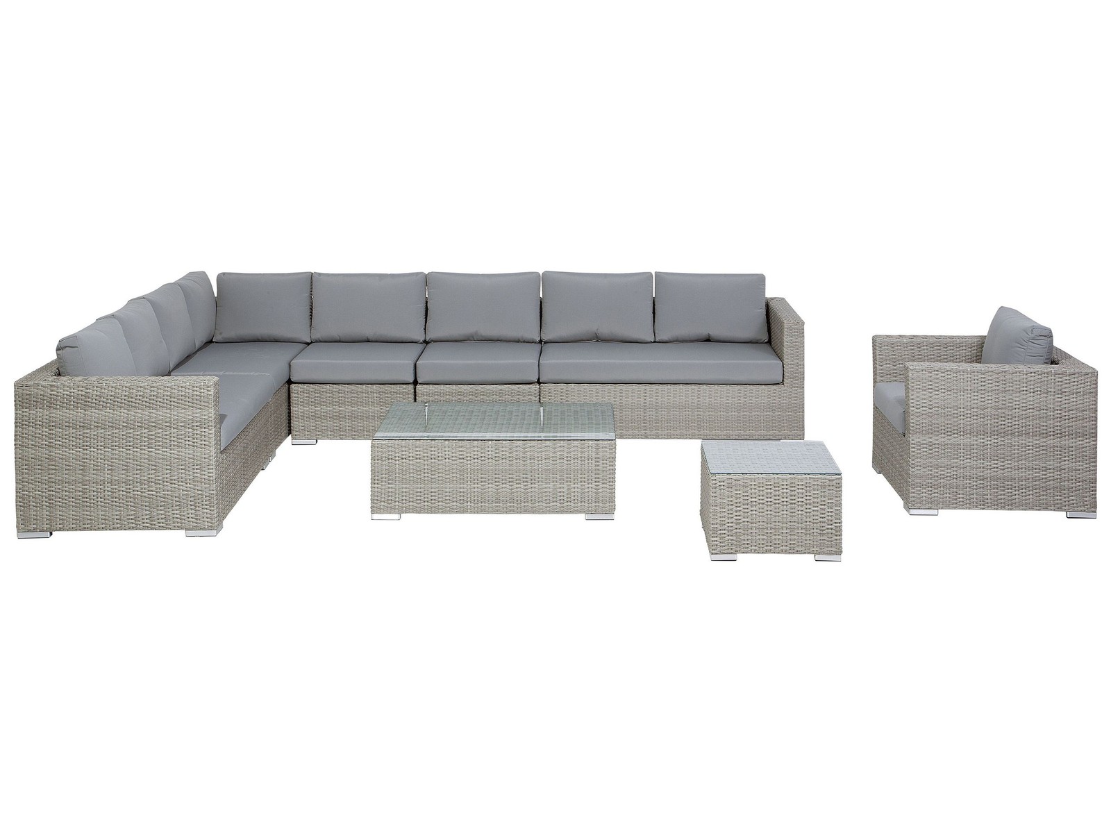 Set da Esterno Divano Angolare Finto Rattan Grigio e Tavolino 8 Posti Xxl