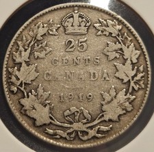 1919 CANADA 25 CENTS | KM#24 | GEORGE V | 0.925 SILVER COIN | FREE SHIPPING!