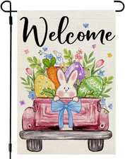 Easter Garden Flag Eggs Bunny Truck 12X18 Inch Double Sided Holiday Decoration f