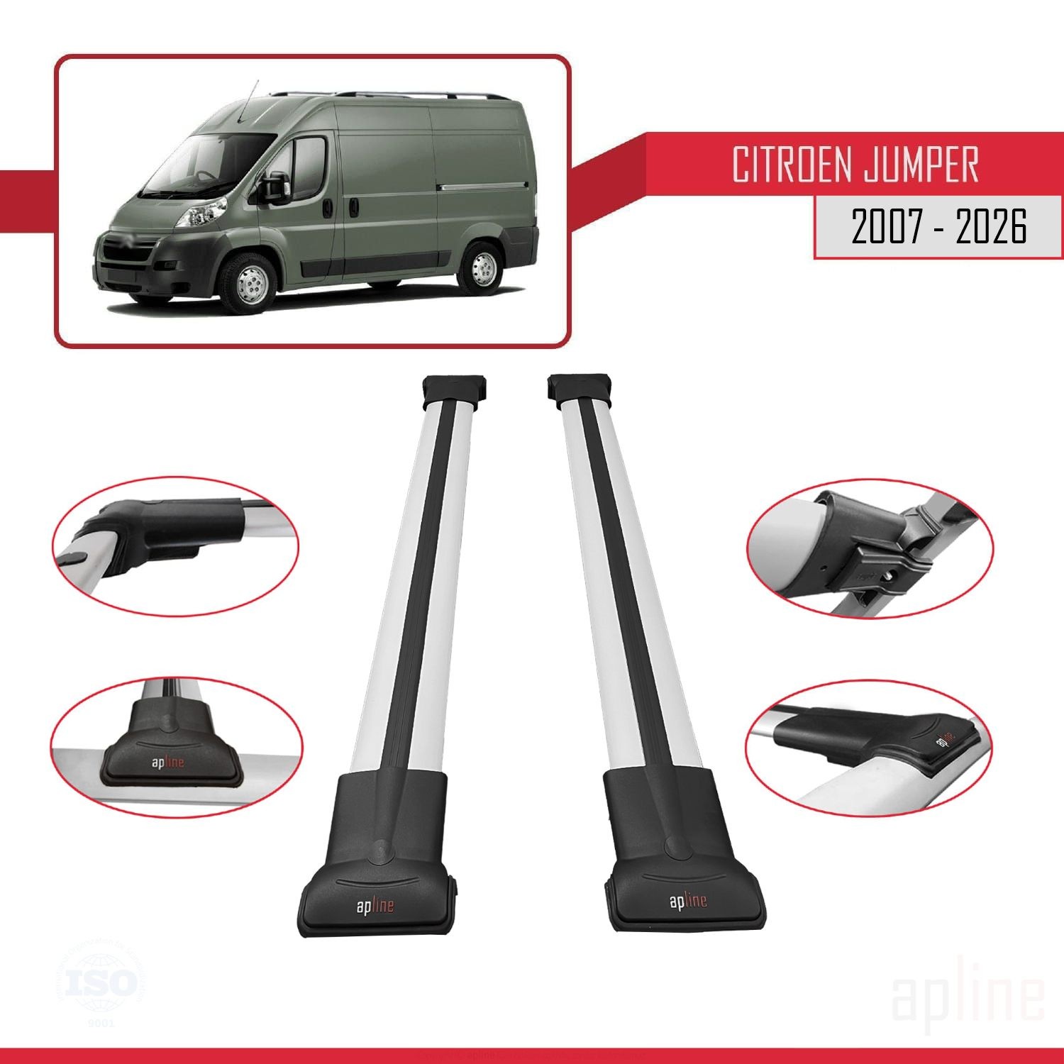 Barres de toit alu noir pour Citroen Jumper 2 de 2007 à 2026 rail de toit FLY