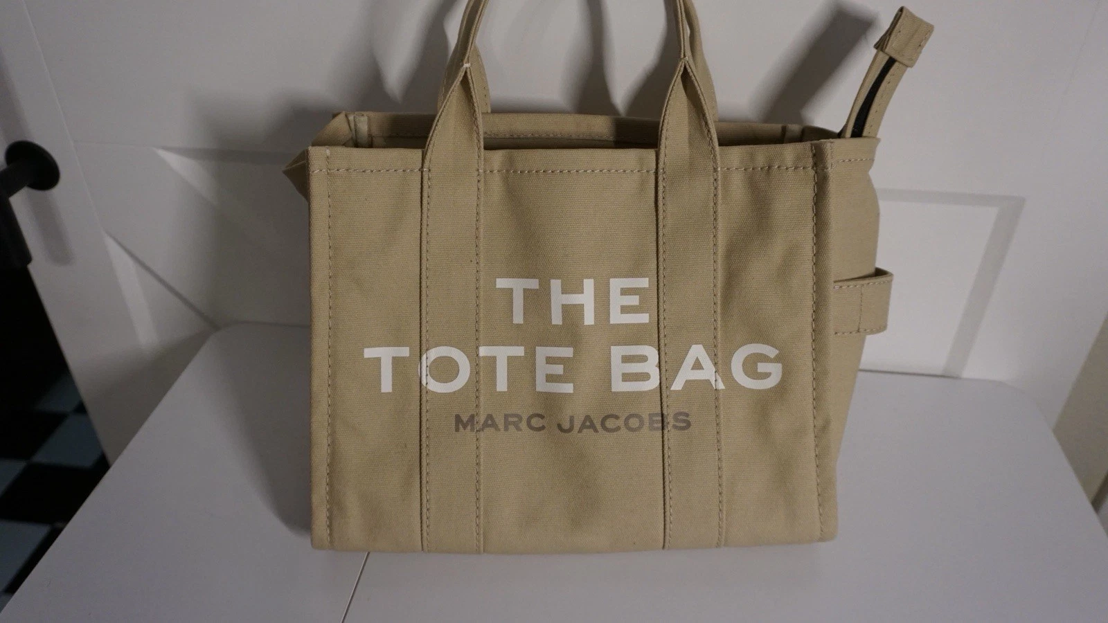 MARC JACOBS THE TOTE BAG by Marc Jacobs Beige Tan Canvas Black Shoulder Strap