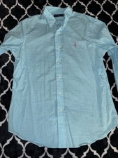 Ralph Lauren Collared Button Down Shirt Size Medium Blue Preppy Designer Formal