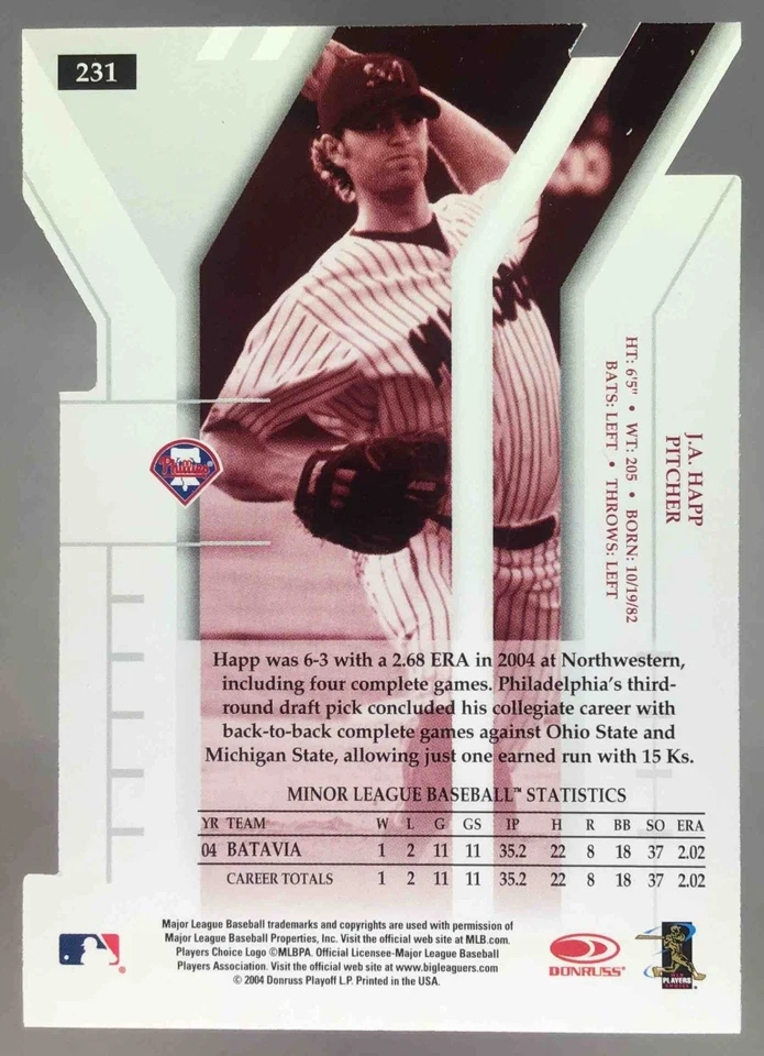 J.A. Happ 2004 Donruss Elite Extra Edition Aspirations RC /56 #231 Phillies - Image 2 of 4