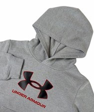 Under Armour Boys Fleece Big Logo Hoodie Gray Pullover Sweatshirt Size 5 READ 