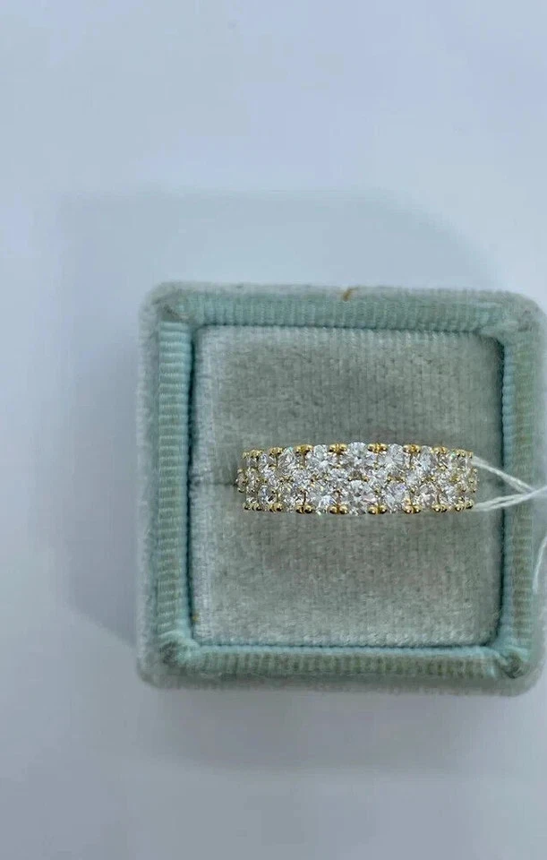 1.90Ct Round Cut Moissanite Cluster Band Engagement Ring 14K Yellow Gold Plated - Image 3 of 4