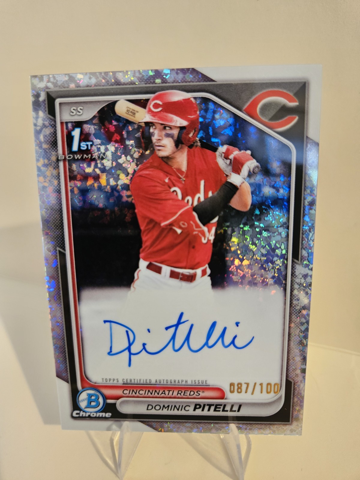 DOMINIC PITELLI 2024 BOWMAN CHROME 1ST MINI DIAMOND REDS AUTO /100 Q2117