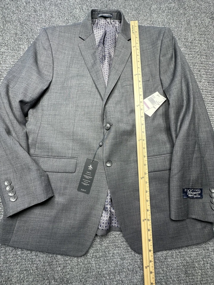 Penguin Blazer Mens 42R Gray Charcoal Slim Fit Wool Blend Two Button Jacket New - Image 3 of 4