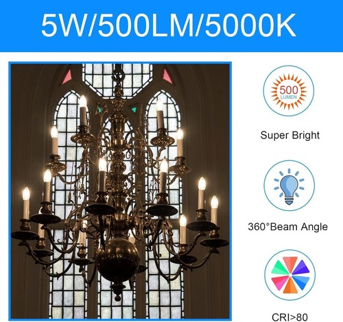 24 Pack Dimmable LED Candelabra Bulbs B10, Daylight 5000K - Energy Efficient - Picture 6 of 9