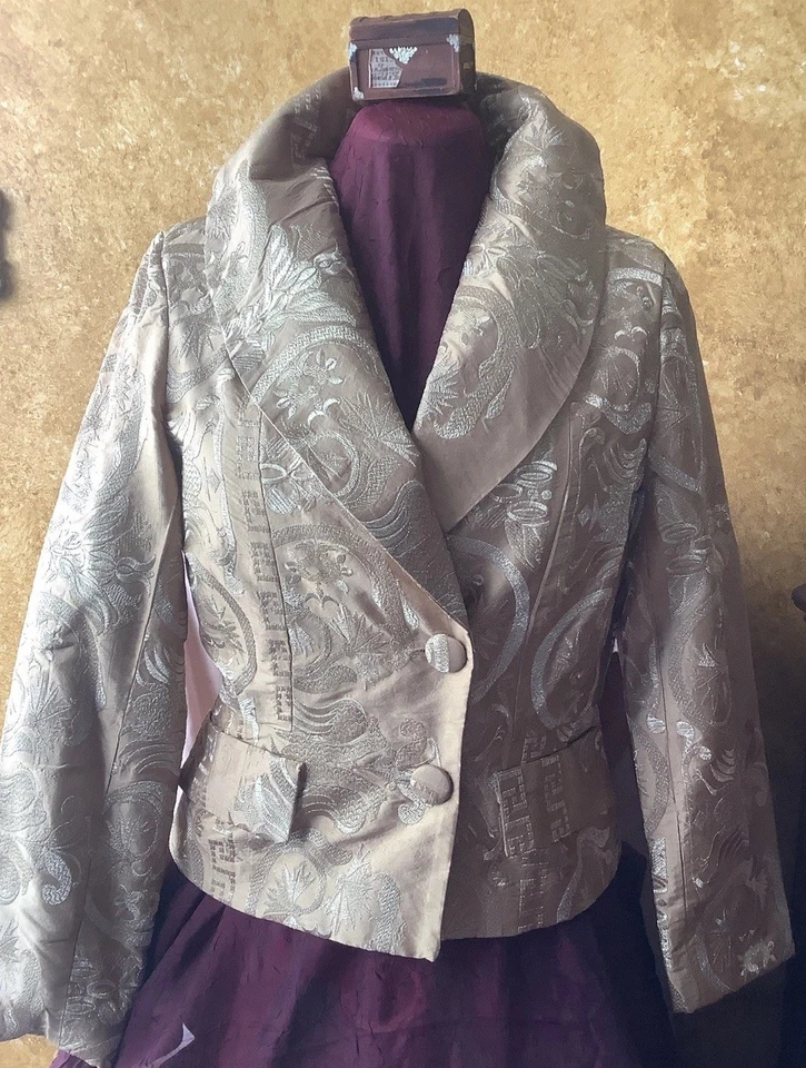 Masterpiece! PAMELA DENNIS NY Gold Silk Brocade JACKET Formal COUTURE Runway Sm - Image 2 of 4