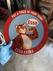 Vintage Esso Gasoline Sign - Tiger Gas Service Station Auto Tank Porcelain Sign