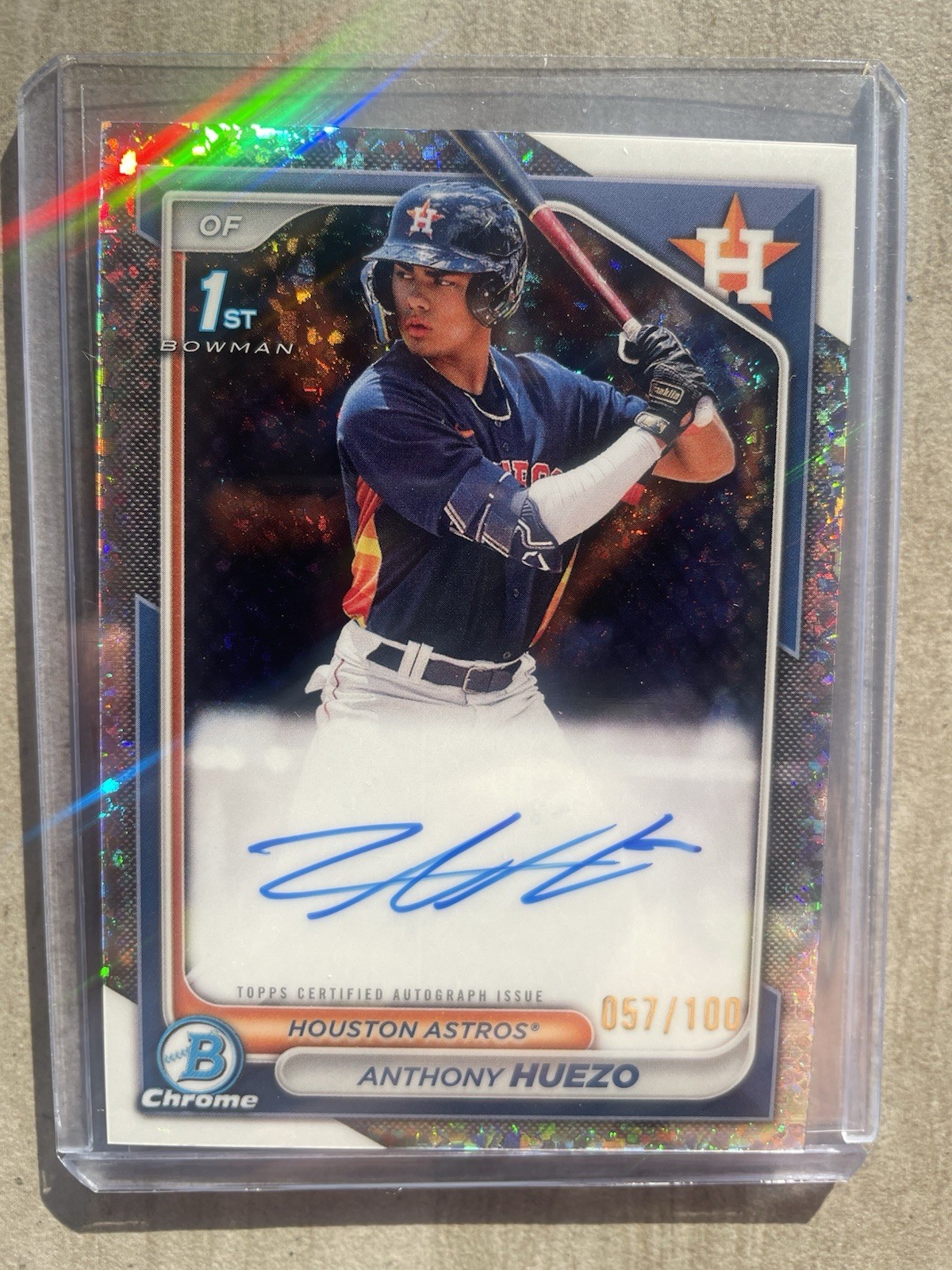 2024 Bowman Chrome ANTHONY HUEZO MINI DIAMOND AUTO 1st REFRACTOR/100 ASTROS RC
