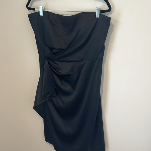 White House Black Market Strapless Satin Black Mini Dress Womens Formal 14 EUC - Picture 15 of 16