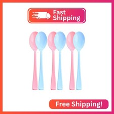 50 Pcs Pink and Blue Plastic Spoons Heavy Duty Plastic Cutlery Sets 25 Pink and