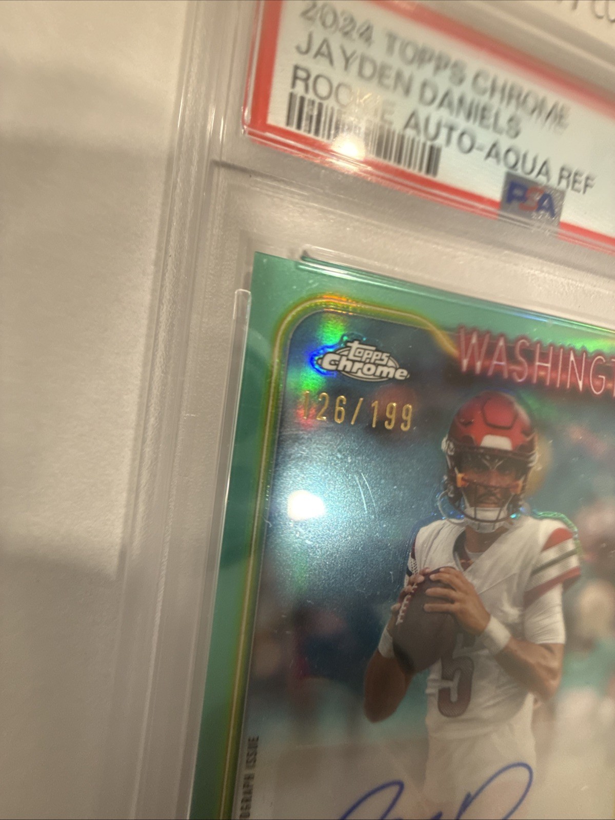 Jayden Daniels Rookie Auto Aqua Refractor #126/199 PSA 9 view 2