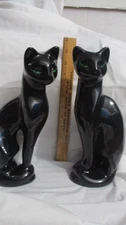 Vintage Pair MCM Artmark 11.5" Ceramic 2 Black Siamese Cats Green Eyes Halloween