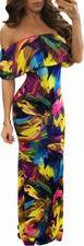 Suimiki Women's Off Shoulder Maxi Dress Stretch Sleeveless Multicolor Size S