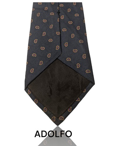 Vtg Adolfo Silk Necktie, 57" X 3.5", Blue, Geometric Paisley. OB-4 - Picture 4 of 5