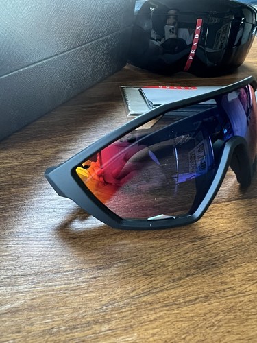 Prada Linea Rossa Black Rubber Sunglasses Rainbow Lens Brand New Italy - Picture 7 of 12