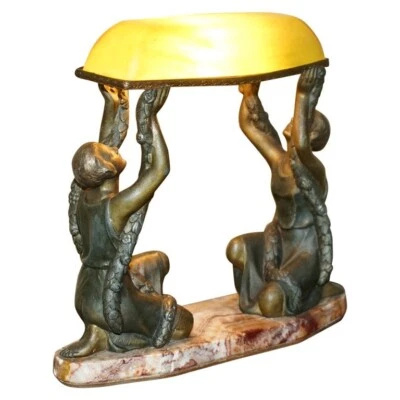 RARA LÁMPARA DE MESA ANTIGUA FRANCESA ART DECO AÑOS 20 BRONCE PINTADO EN FRÍO CON BASE DE MÁRMOL - Imagen 1 de 4