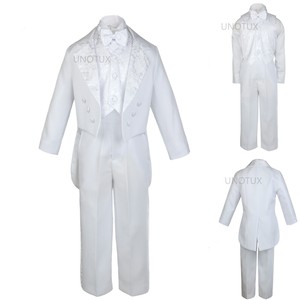 INFANT TODDLER &amp; BOY WEDDING FORMAL JACQUARD TAIL TUXEDO WHITE S M L XL 2T 3T-20