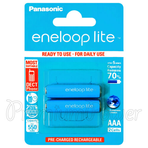 2 x Panasonic eneloop LITE AAA 550mAh batteries Ni-MH Rechargeable HR03 BK-4LCCE