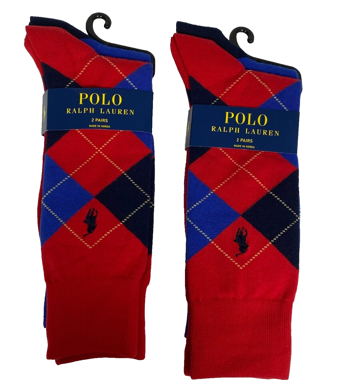 Polo Ralph Lauren Calze Eleganti Uomo Argyle Pantaloni Calzino Confezione 4 Rosso Blu PONY NUOVO