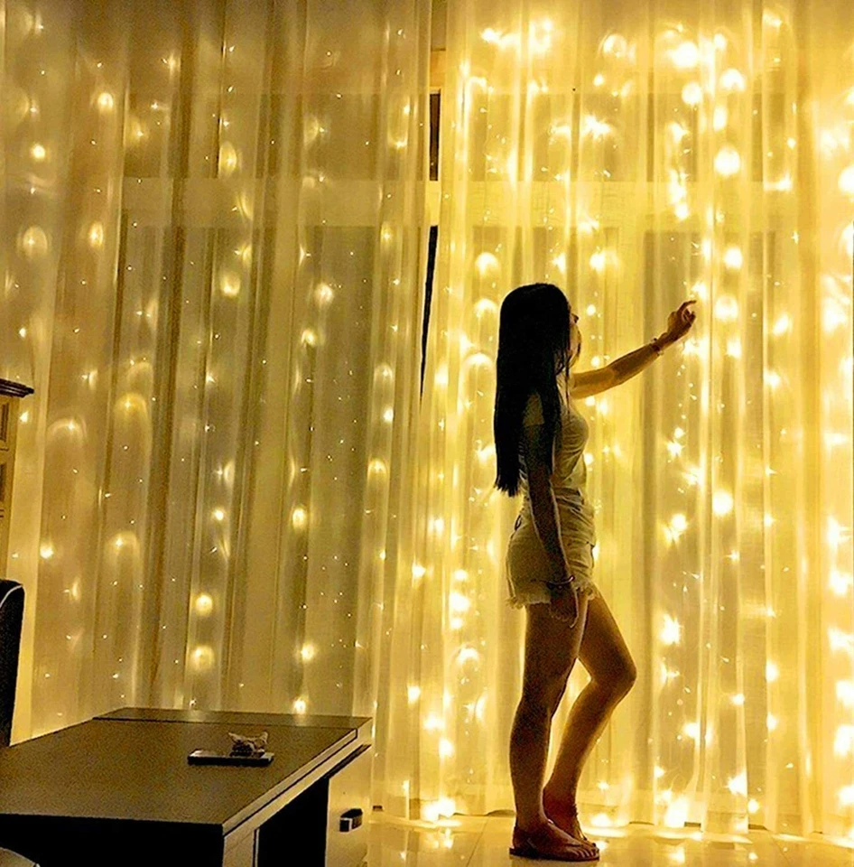Twinkle Star 300 LED Window Curtain String Light Outdoor Indoor Wall Decorations - Image 3 of 4