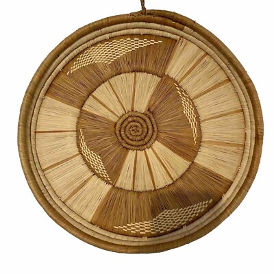 Handgewebter runder Korb Tablett Wandbehang Tribal Boho Dekor D12,5''