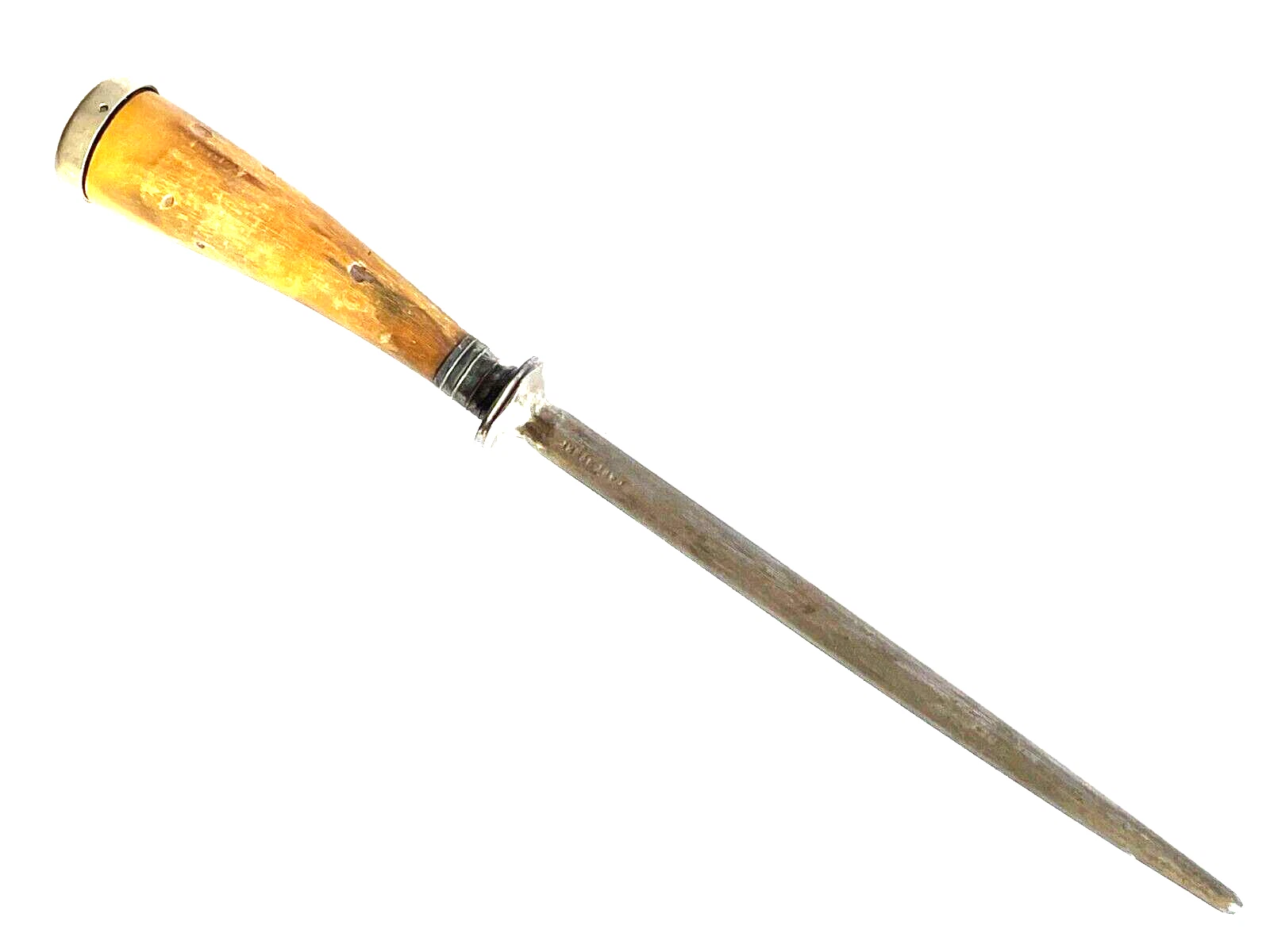 VINTAGE 1920's FORGE STEEL~ 7" Knife Sharpening Steel ~Steer Horn Handle