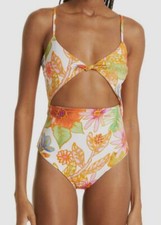  287 Mara Hoffman Women's White Kia Floral Cut-Out One Piece Swimsuit Size M