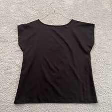 Vtg Alicia Blouse Women's Top M Medium Solid Black Short Sleeve Light USA Made
