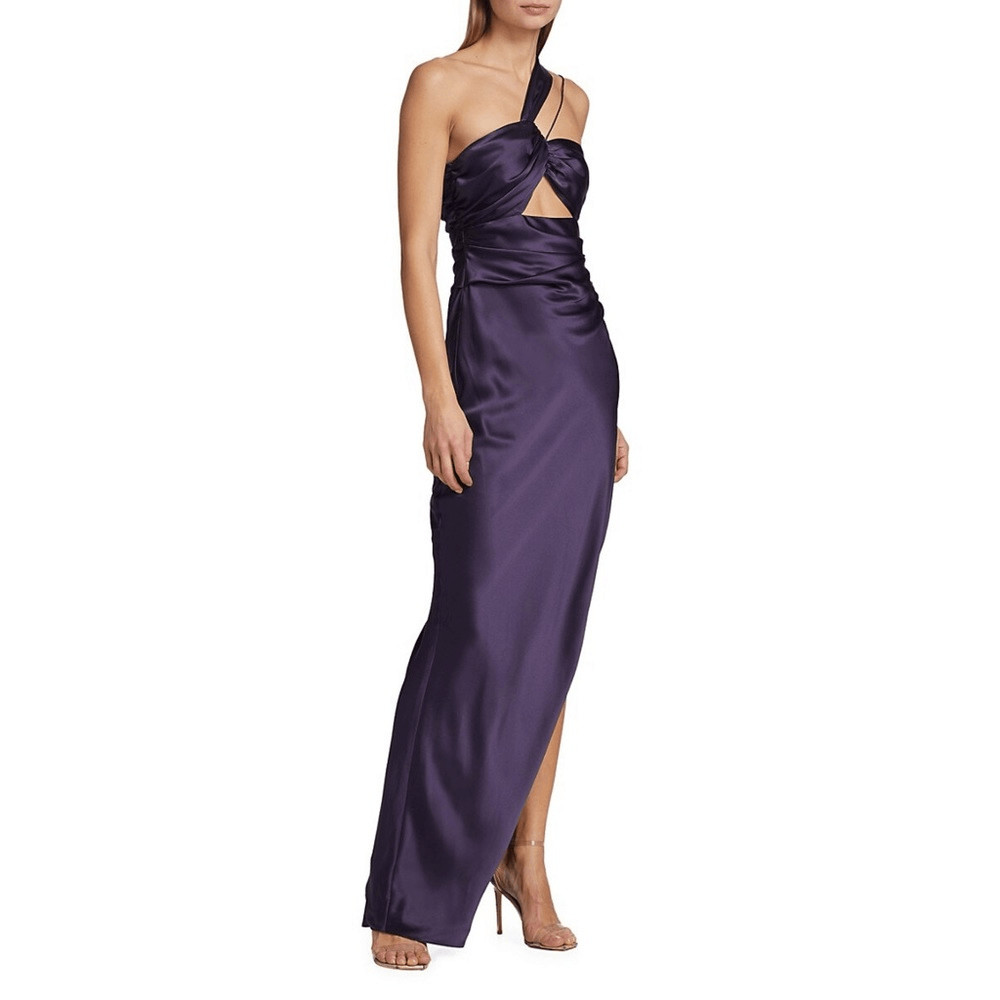 THE SEI Silk One-Shoulder Cut-Out Gown in Fig Color image 3