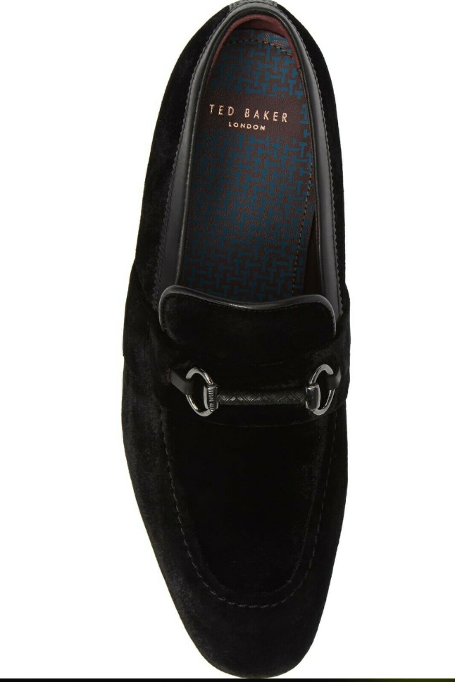 SAOLA Mocassini slip on Ted Baker uomo neri Affil velluto suola pelle scarpe £140