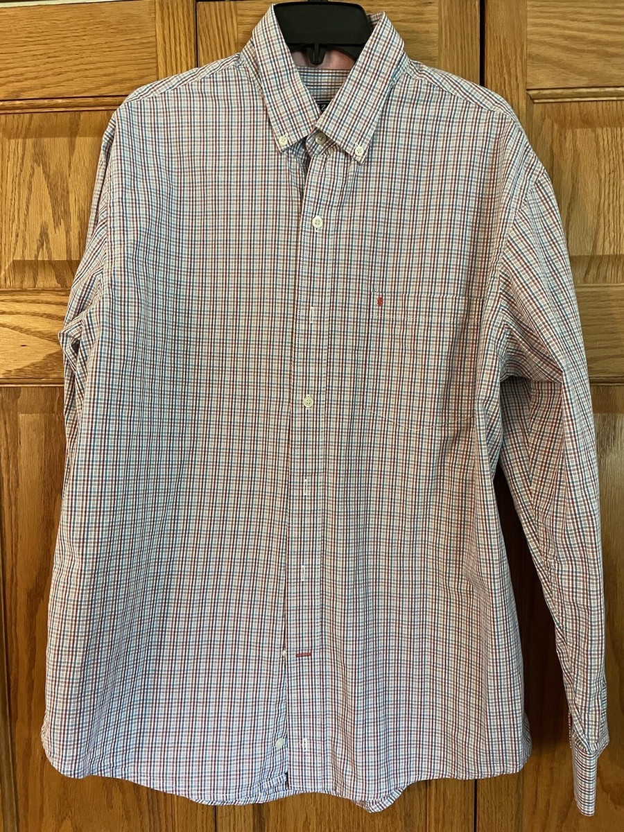 Izod Button-Up Shirt Men's Size XL Plaid Long Sleeve 100% Cotton