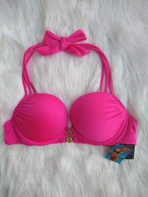 Victoria's Secret Bombshell Swim Bikini Top~34A Adds-2-cups!! Neon Passion Pink!