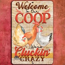 Funny Chicken sign Welcome to Coop Hens metal wall art rooster decor tin plaque