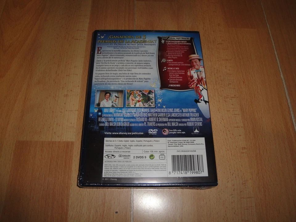 MARY POPPINS EDICION 45 ANIVERSARIO DE WALT DISNEY EN DVD CON 2 DISCOS NUEVA - Imagen 2 de 2