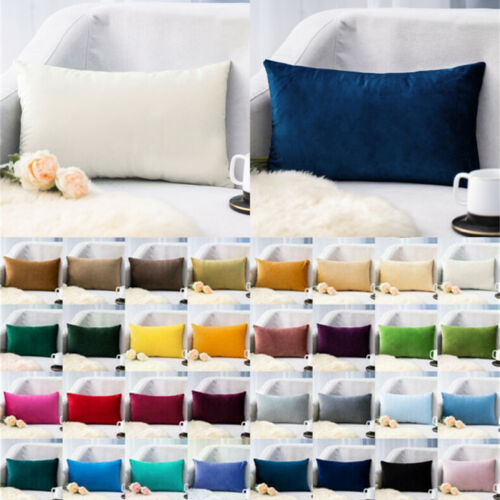 Plain Colourful Velvet Soft Cushion Cover Throw Pillow Case Waist Home Decor - Picture 1 of 42