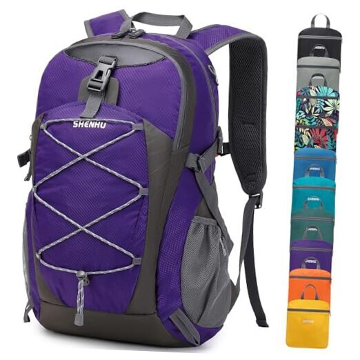 40L Lightweight Waterproof Hiking Backpack Daypack Travel 0.9lb A6 Purple-image
