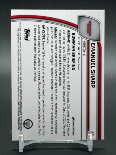 2024-25 1st Bowman Cromo U Universidad Púrpura Lava #23 Emanuel Sharp Houston - Imagen 2 de 2