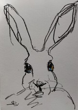 Hase Original Öl Pastell Zeichnung 12X8" A4 Vivek Mandalia Minimalismus signiert 