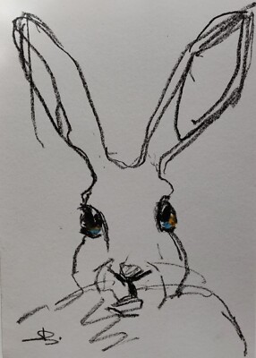 Hase Original Öl Pastell Zeichnung 12x8'' A4 VIVEK MANDALIA Minimalismus signiert 