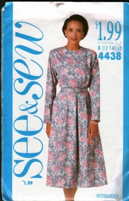 4438 Vintage Butterick Sewing Pattern Misses Loose Fitting Bodice Dress ...